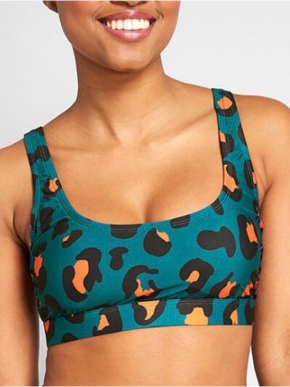 Modcloth Teal Leopard-Print Bikini Top - Sz. S